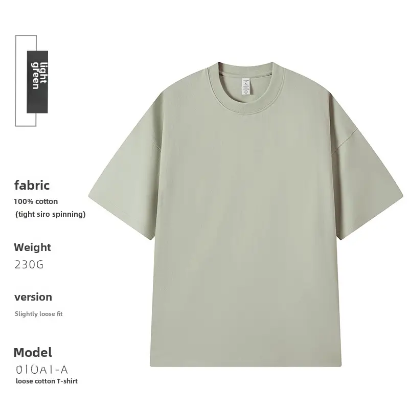 230g Cotton Shoulder T-Shirt Navy Blue Crew Neck - Image 10