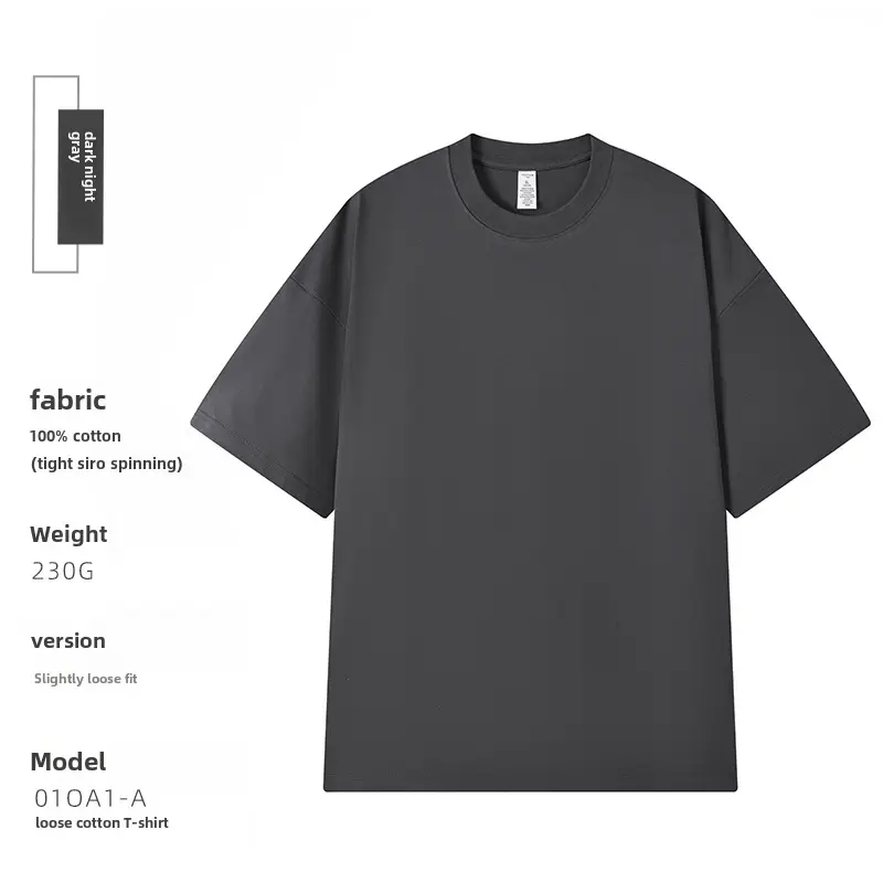 230g Cotton Shoulder T-Shirt Navy Blue Crew Neck - Image 16