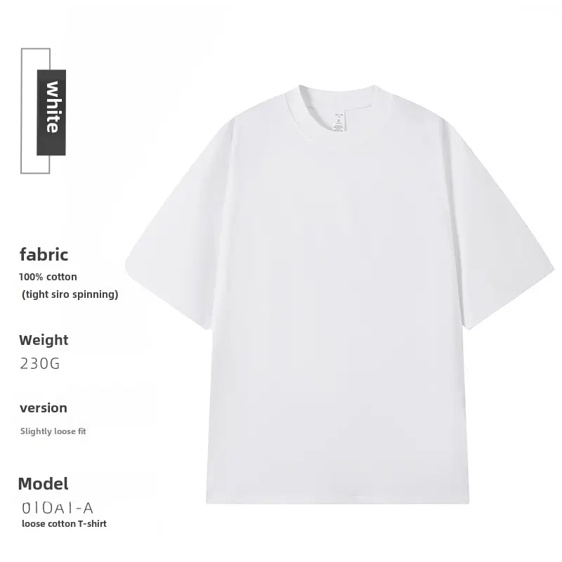 230g Cotton Shoulder T-Shirt Navy Blue Crew Neck - Image 2