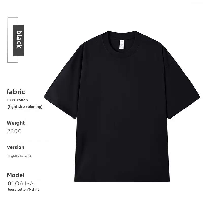 230g Cotton Shoulder T-Shirt Navy Blue Crew Neck - Image 35