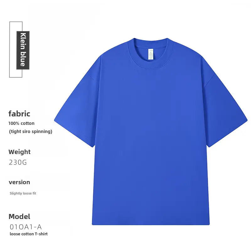 230g Cotton Shoulder T-Shirt Navy Blue Crew Neck - Image 37