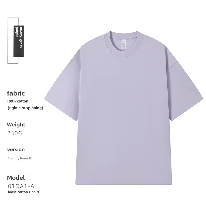230g Cotton Shoulder T-Shirt Navy Blue Crew Neck - Image 65