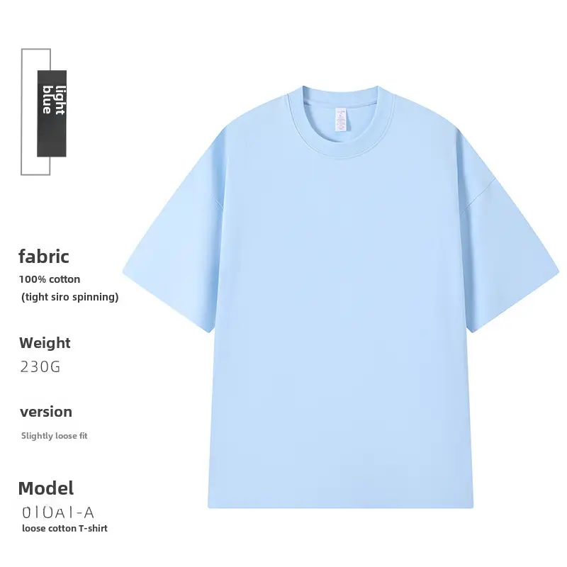 230g Cotton Shoulder T-Shirt Navy Blue Crew Neck - Image 71