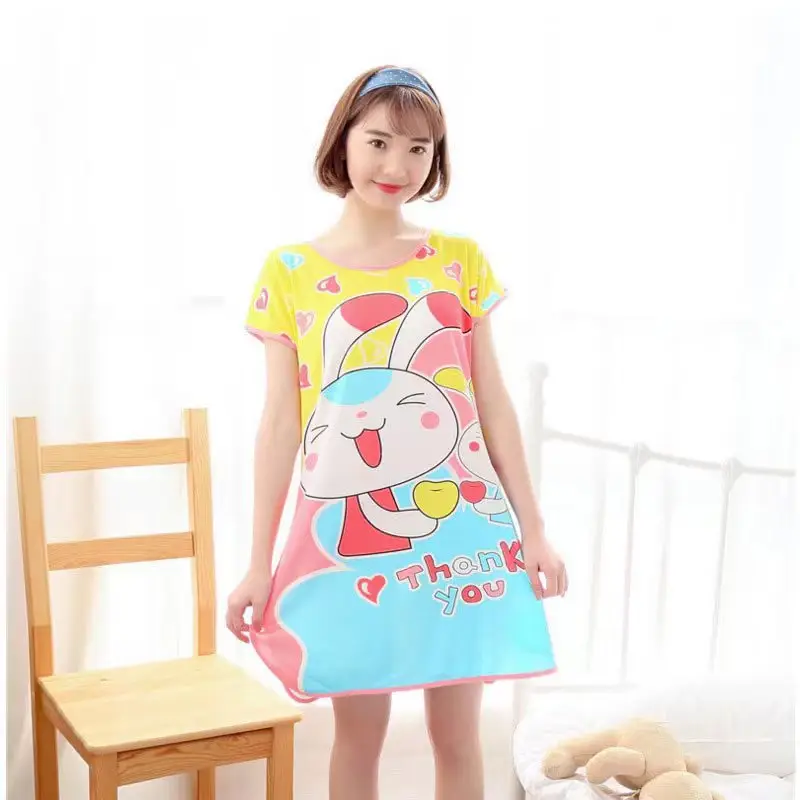 Women Cartoon Pajamas Set Pink White Loose Short Sleeve - Image 24