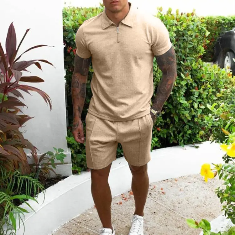 New Men's Grey Short Sleeve Polo Shorts Suit 2023