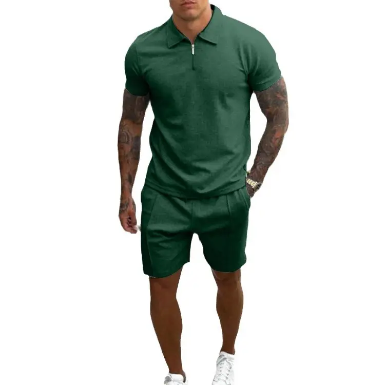 New Men's Grey Short Sleeve Polo Shorts Suit 2023