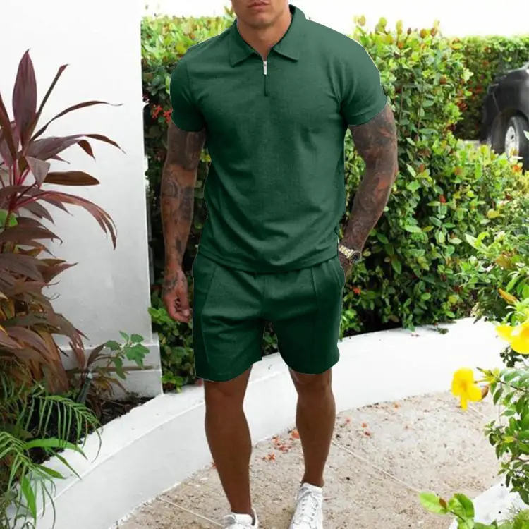 New Men's Grey Short Sleeve Polo Shorts Suit 2023