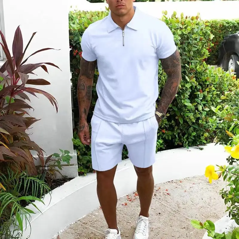 New Men's Grey Short Sleeve Polo Shorts Suit 2023