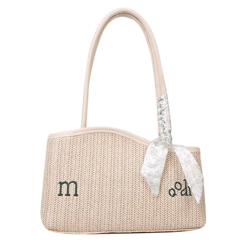 Women's Straw Tote Bag with Bow Decor
