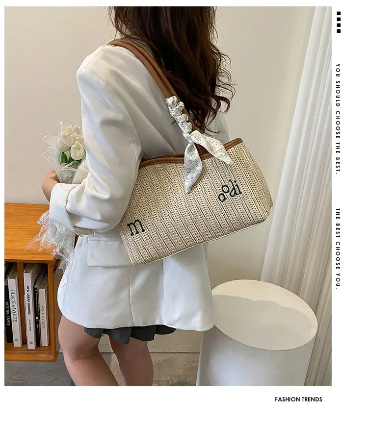Women's Straw Tote Bag with Bow Decor — feature 1