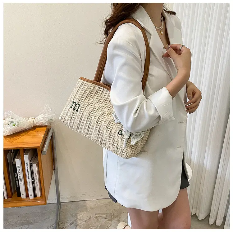 Women's Straw Tote Bag with Bow Decor — feature 11