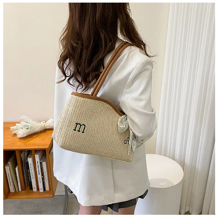 Women's Straw Tote Bag with Bow Decor — feature 12