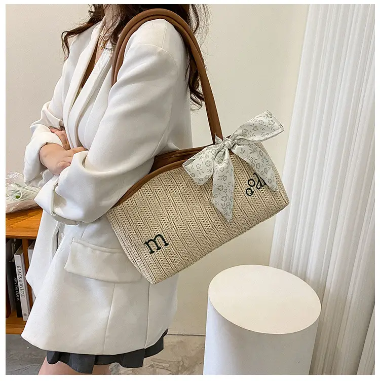 Women's Straw Tote Bag with Bow Decor — feature 14
