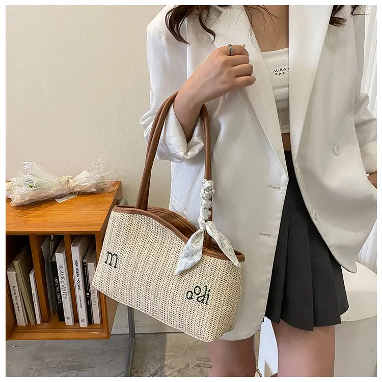 Women's Straw Tote Bag with Bow Decor — feature 16