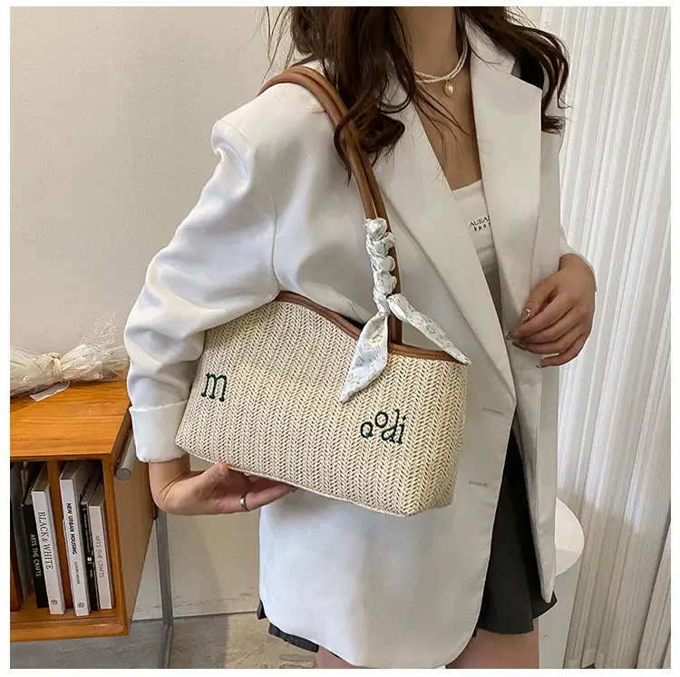 Women's Straw Tote Bag with Bow Decor — feature 17