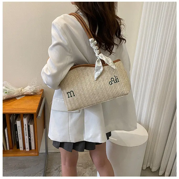 Women's Straw Tote Bag with Bow Decor — feature 19