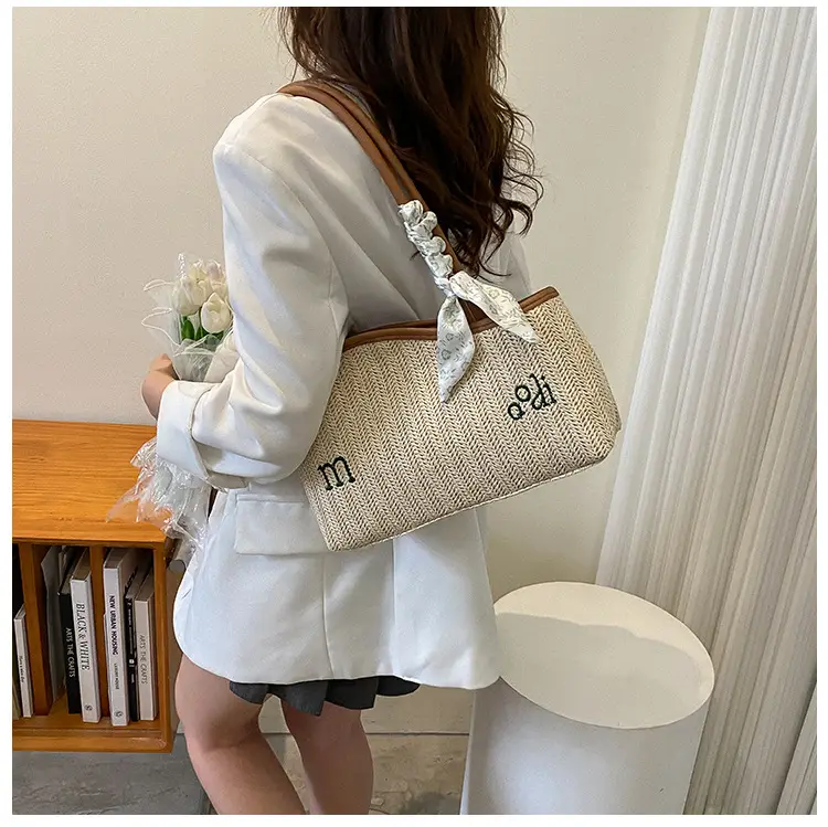 Women's Straw Tote Bag with Bow Decor — feature 20