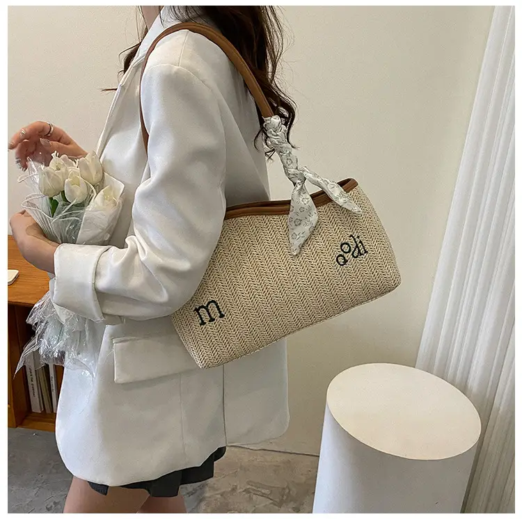 Women's Straw Tote Bag with Bow Decor — feature 21
