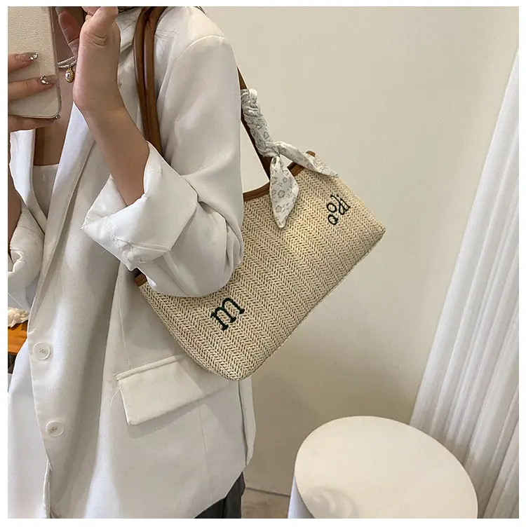 Women's Straw Tote Bag with Bow Decor — feature 22