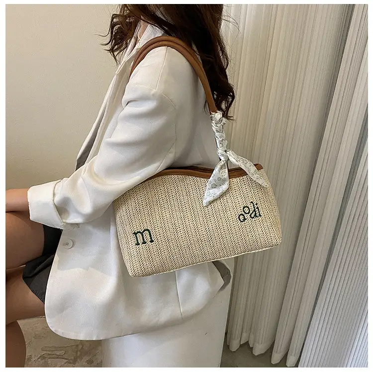 Women's Straw Tote Bag with Bow Decor — feature 23