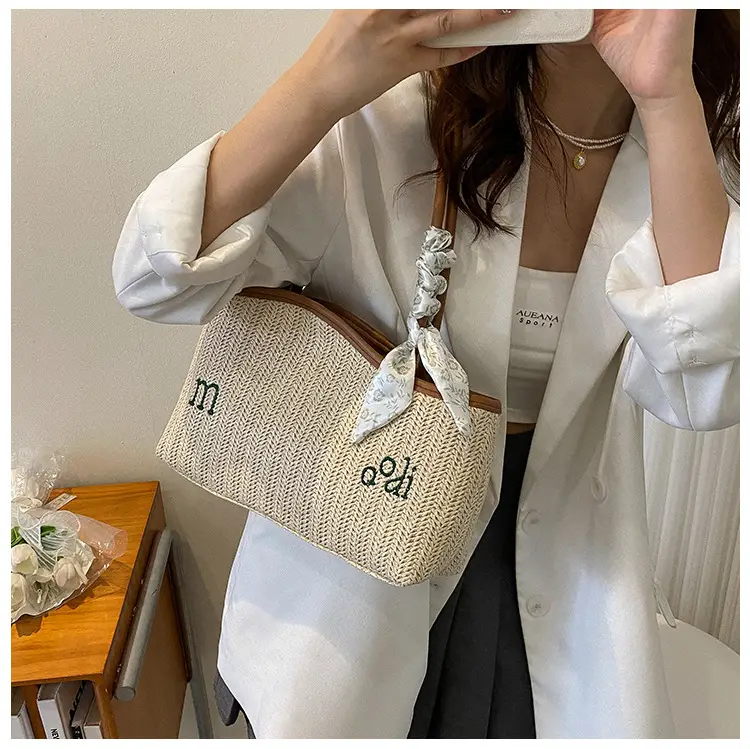 Women's Straw Tote Bag with Bow Decor — feature 24