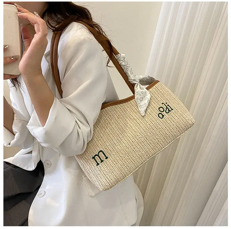 Women's Straw Tote Bag with Bow Decor — feature 26