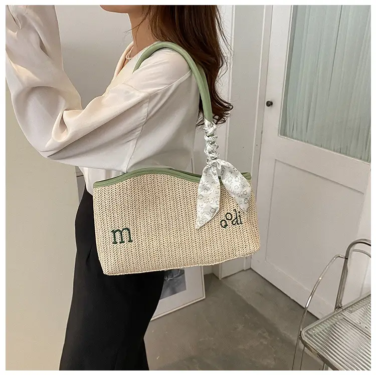 Women's Straw Tote Bag with Bow Decor — feature 28