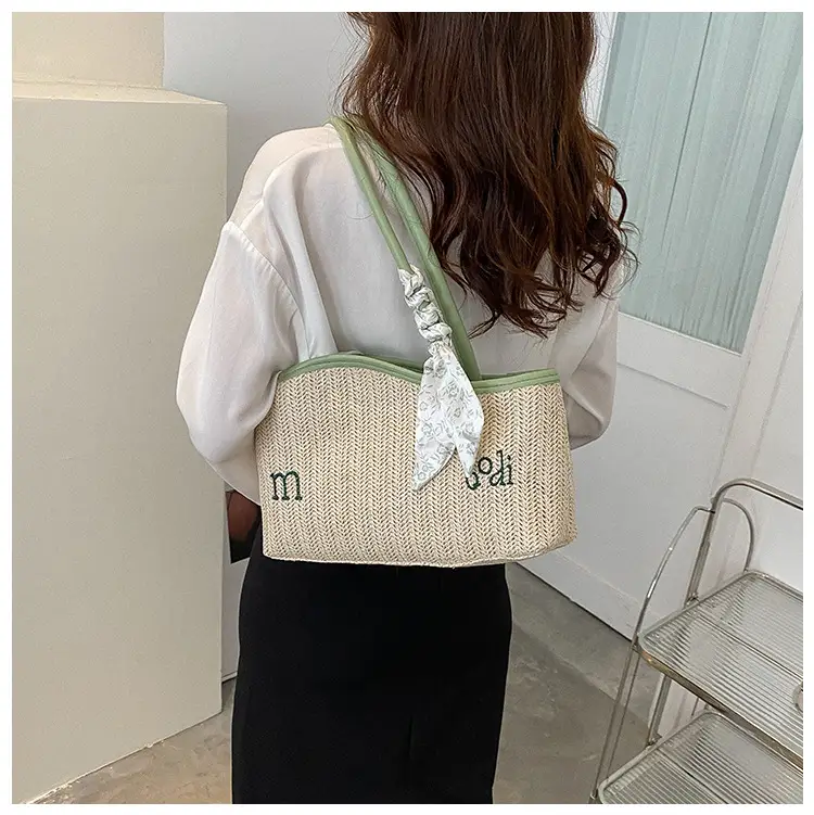 Women's Straw Tote Bag with Bow Decor — feature 29