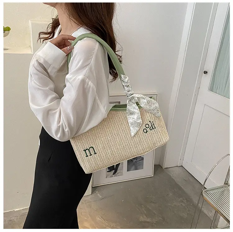 Women's Straw Tote Bag with Bow Decor — feature 30