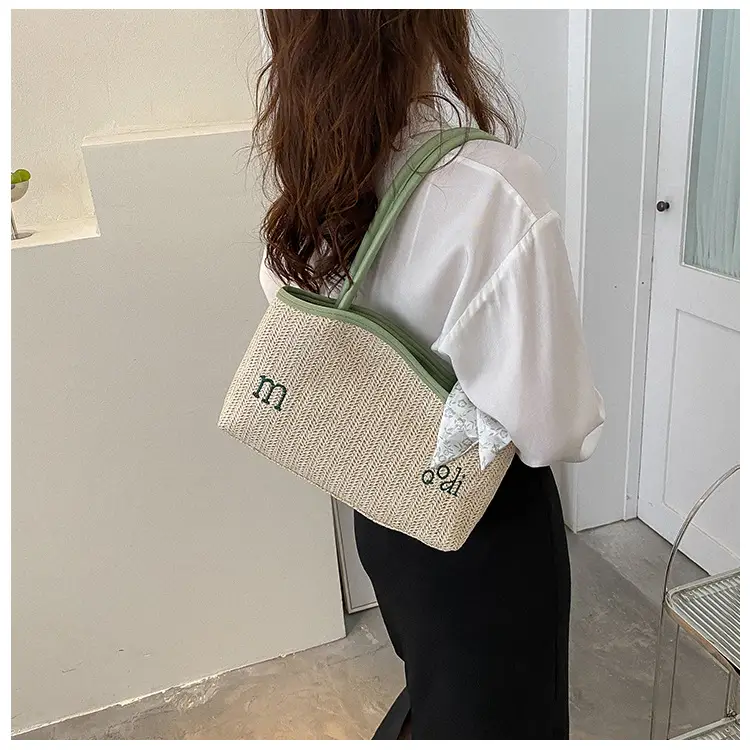 Women's Straw Tote Bag with Bow Decor — feature 31