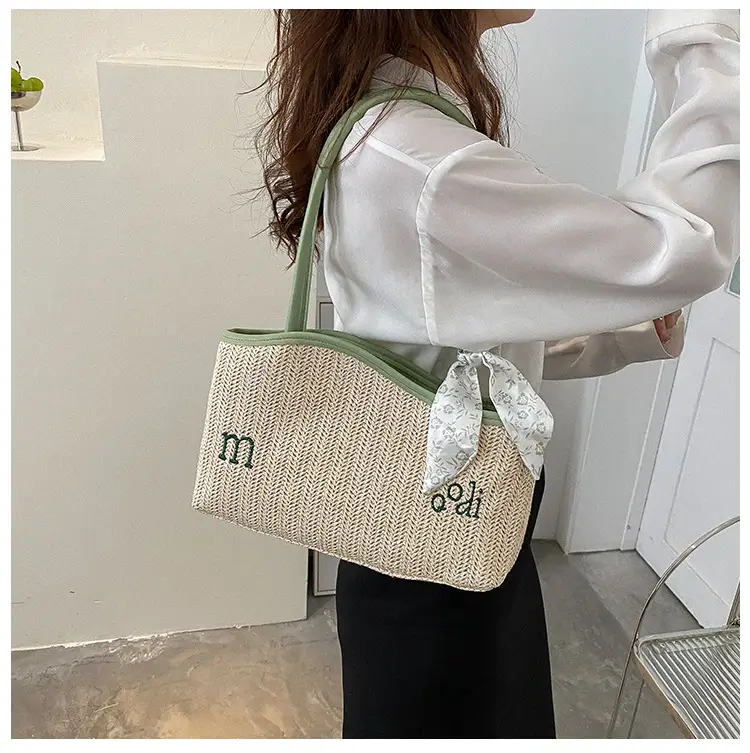 Women's Straw Tote Bag with Bow Decor — feature 32