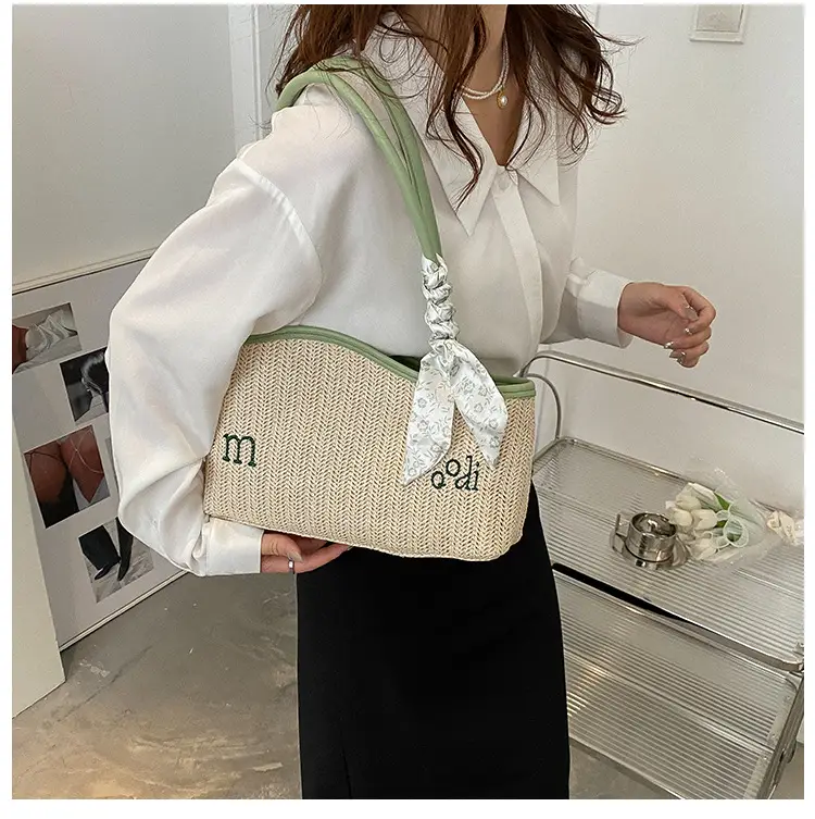 Women's Straw Tote Bag with Bow Decor — feature 33