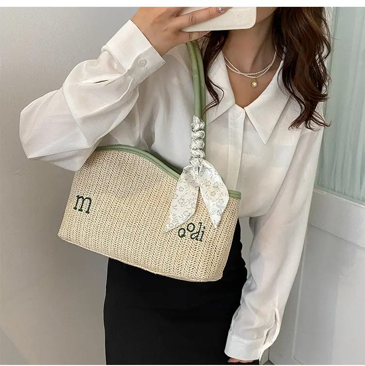 Women's Straw Tote Bag with Bow Decor — feature 34