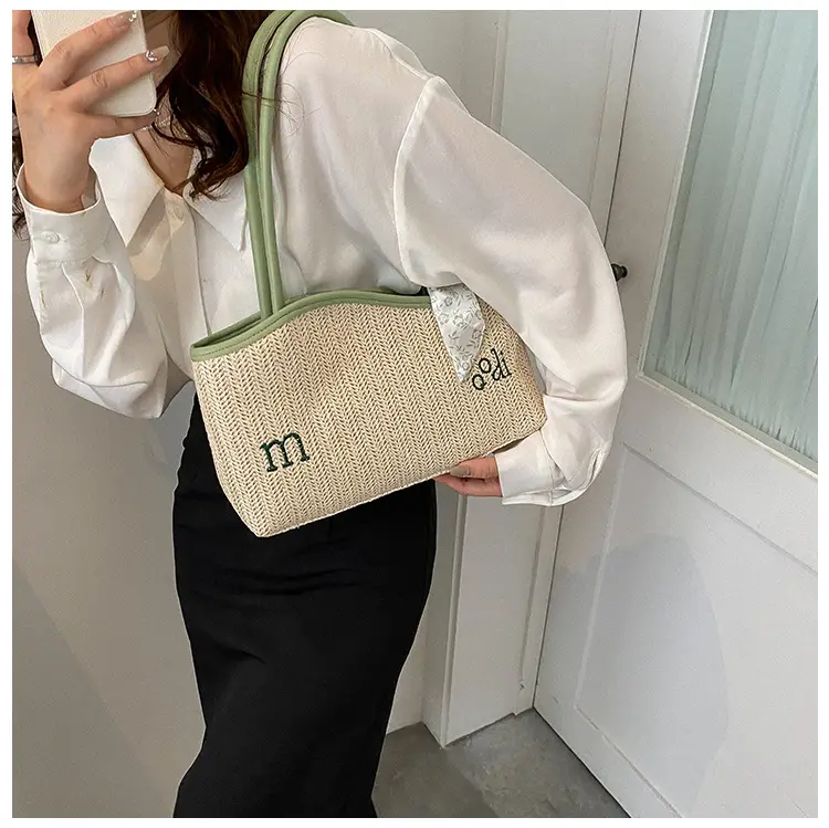 Women's Straw Tote Bag with Bow Decor — feature 35