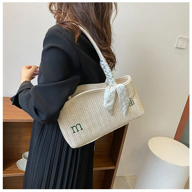 Women's Straw Tote Bag with Bow Decor — feature 36