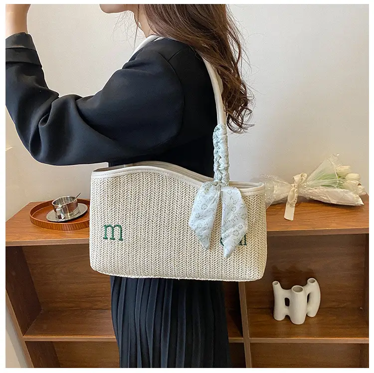 Women's Straw Tote Bag with Bow Decor — feature 37