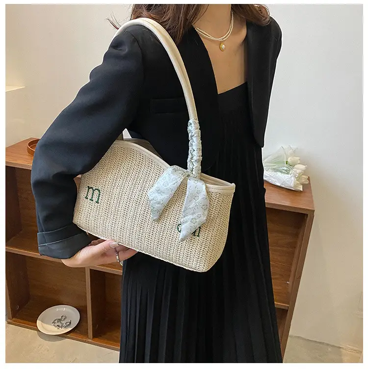 Women's Straw Tote Bag with Bow Decor — feature 38