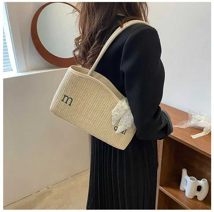 Women's Straw Tote Bag with Bow Decor — feature 39