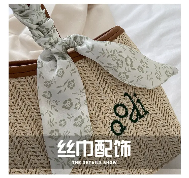 Women's Straw Tote Bag with Bow Decor — feature 4