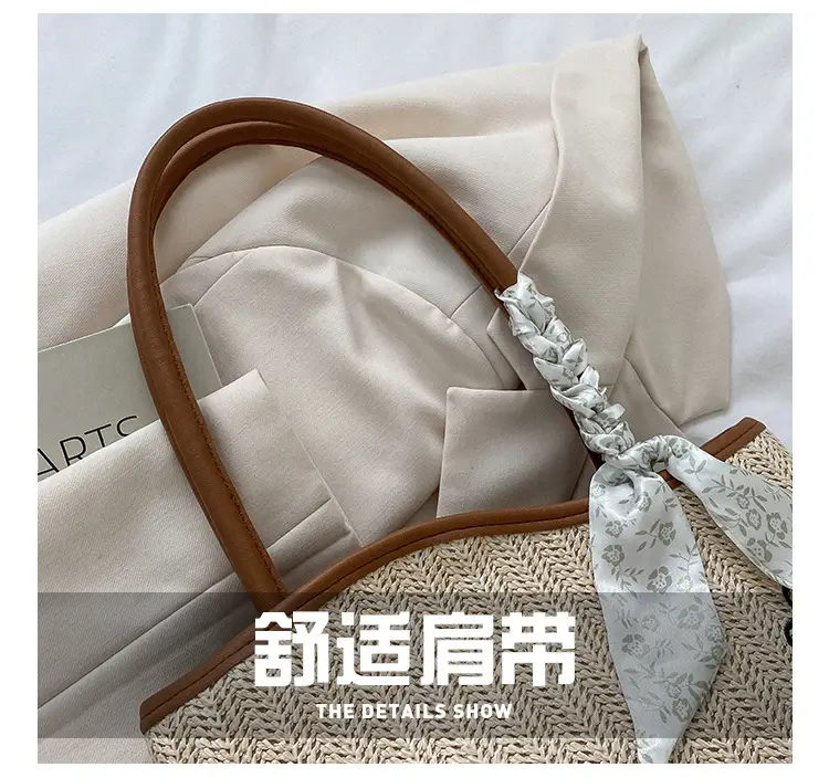 Women's Straw Tote Bag with Bow Decor — feature 5