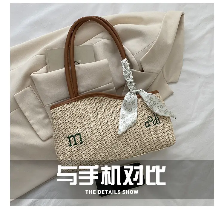 Women's Straw Tote Bag with Bow Decor — feature 8