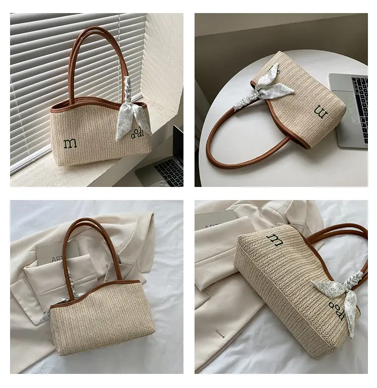 Women's Straw Tote Bag with Bow Decor — feature 9