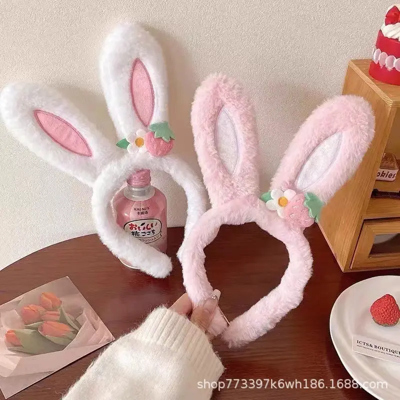Pink Faux Rabbit Ear Plush Headband for Girls - Image 2