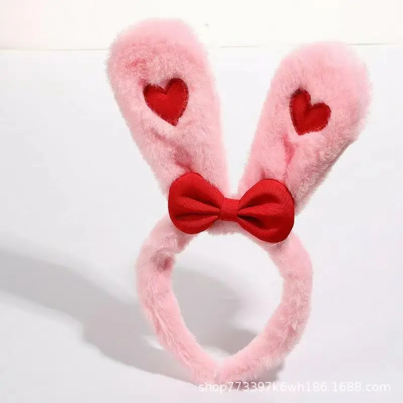 Pink Faux Rabbit Ear Plush Headband for Girls - Image 3