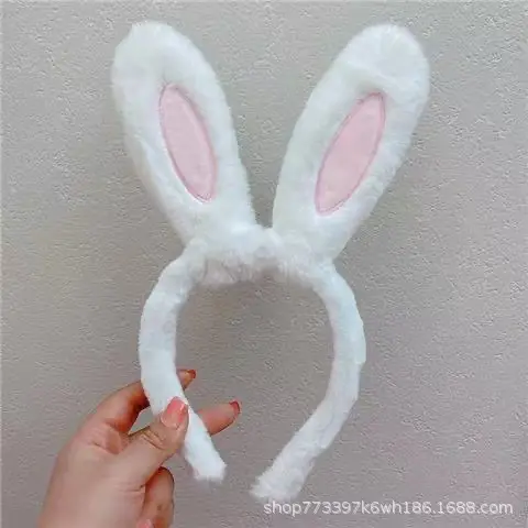 Pink Faux Rabbit Ear Plush Headband for Girls - Image 4