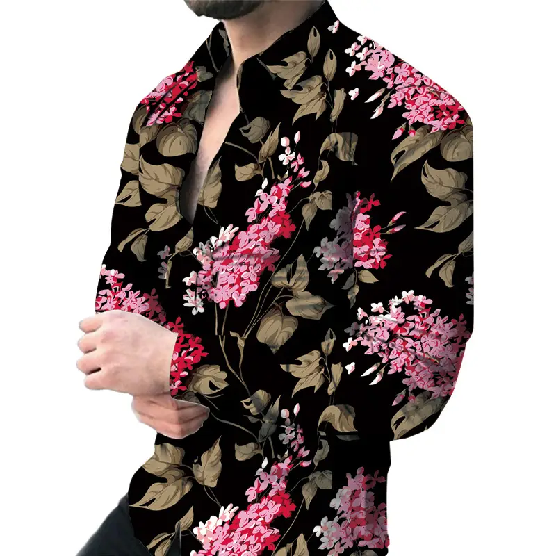 2025 Men Digital Printed Floral Slim Lapel Cardigan