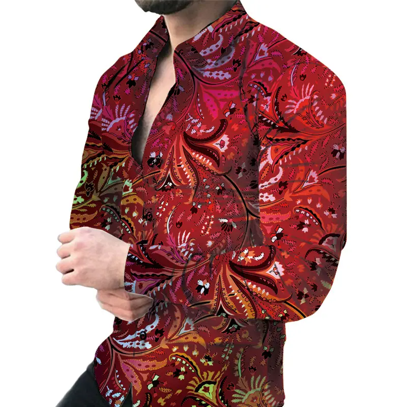 2025 Men Digital Printed Floral Slim Lapel Cardigan