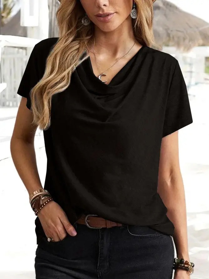 2023 Women's Black Short Sleeve T-Shirt Casual Wear - Image 2