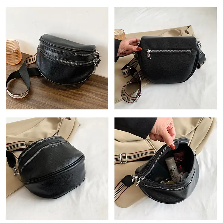 Black Crossbody Shoulder Bag with Striped Strap — feature 10