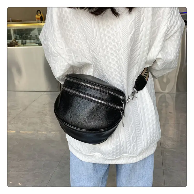 Black Crossbody Shoulder Bag with Striped Strap — feature 11